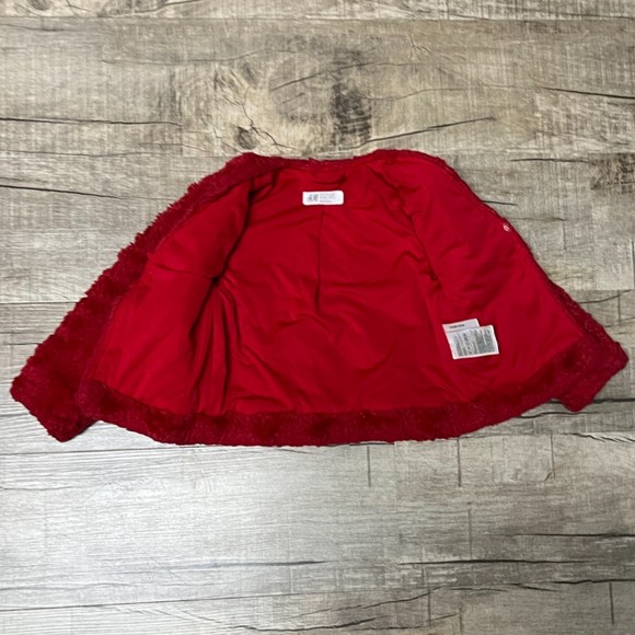 H&M Girls Faux Fur Jacket Cherry Red Furry Outerwear Coat Size 2-4 years Casual - Picture 2 of 10